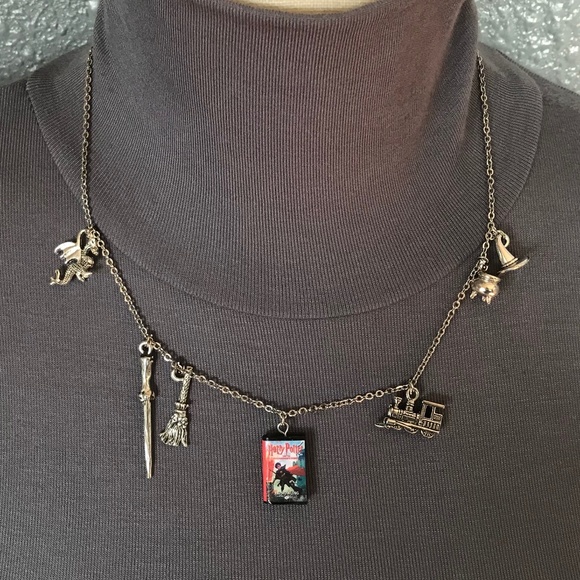 Harry Potter Series J. K. Rowling Handmade Literature Necklace, Book Cover, Wand - Picture 8 of 16